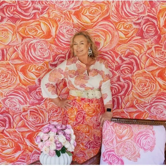 AvA Ala Von Auersperg  Kaftan Moraine Crimson Glory rose print sheer poncho - Picture 6 of 7